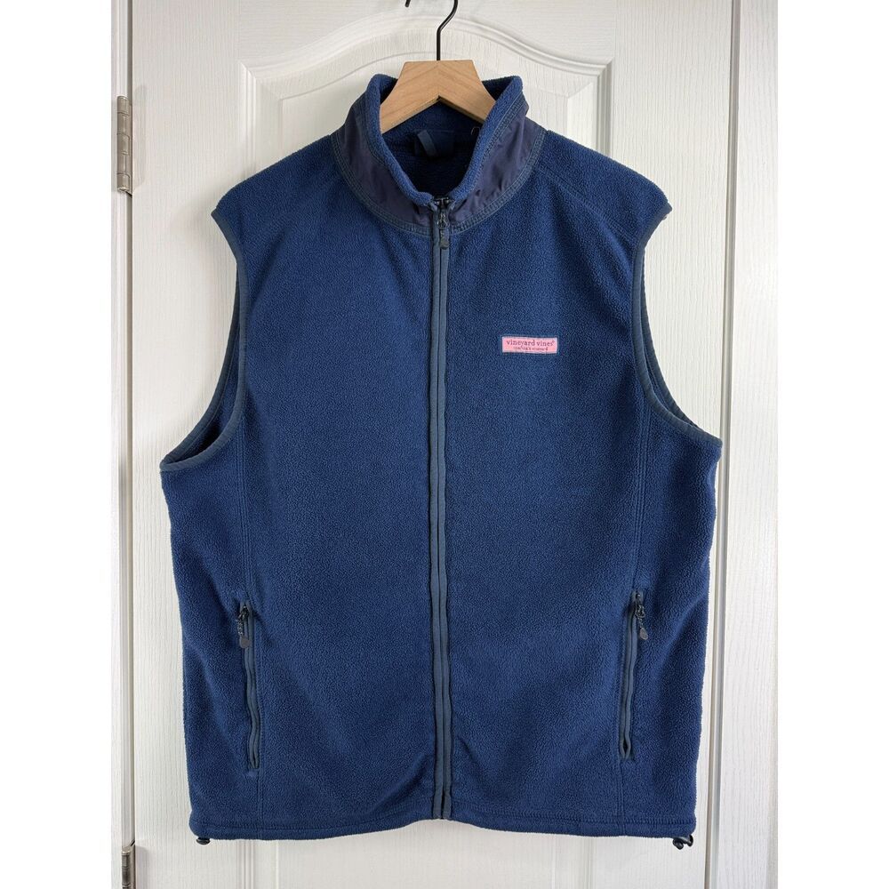 Vineyard Vines Men's Harbor Fleece Vest Navy Blue Full Zip Size M Medium